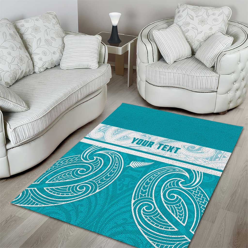 New Zealand Silver Fern Cricket Custom Area Rug Black Cap Teal Maori Pattern - Vibe Hoodie