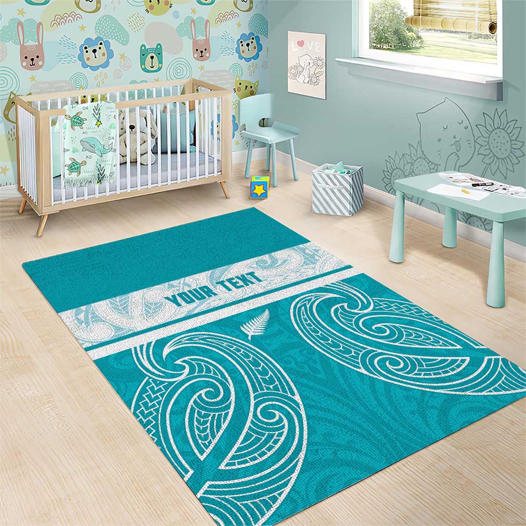 New Zealand Silver Fern Cricket Custom Area Rug Black Cap Teal Maori Pattern - Vibe Hoodie