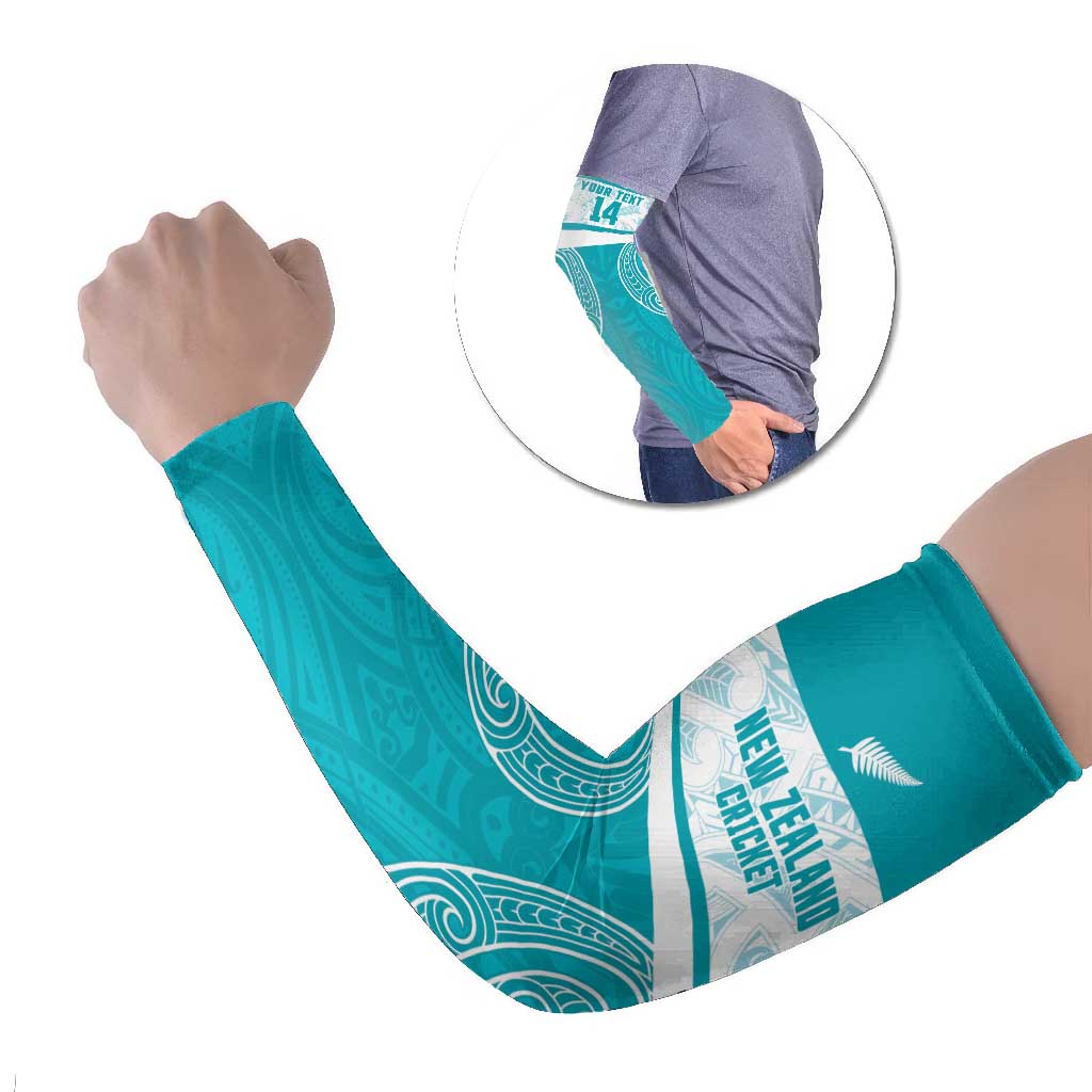 New Zealand Silver Fern Cricket Custom Arm Sleeves Black Cap Teal Maori Pattern - Vibe Hoodie