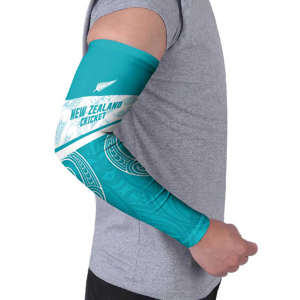New Zealand Silver Fern Cricket Custom Arm Sleeves Black Cap Teal Maori Pattern - Vibe Hoodie