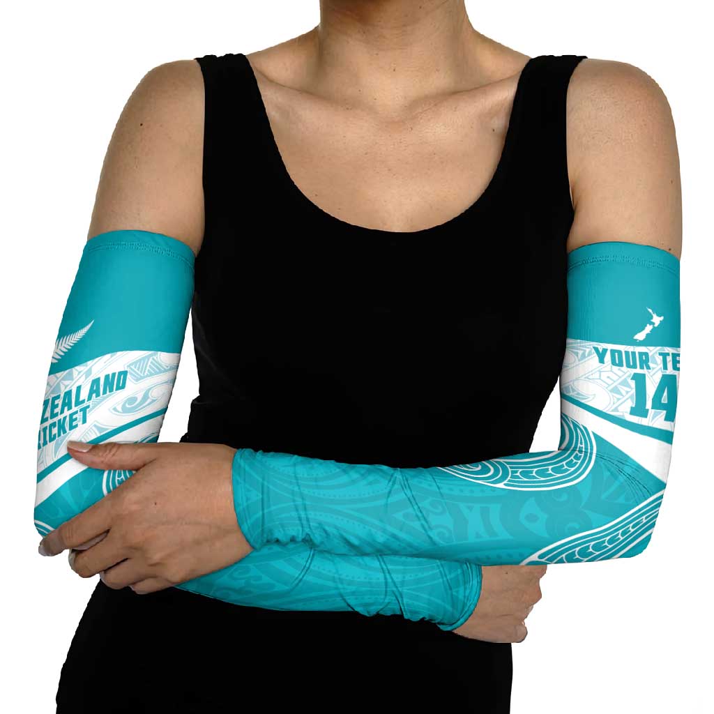 New Zealand Silver Fern Cricket Custom Arm Sleeves Black Cap Teal Maori Pattern - Vibe Hoodie