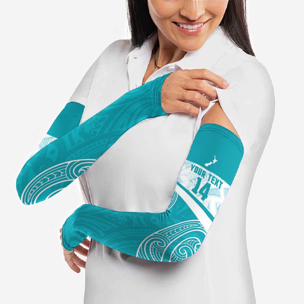 New Zealand Silver Fern Cricket Custom Arm Sleeves Black Cap Teal Maori Pattern - Vibe Hoodie