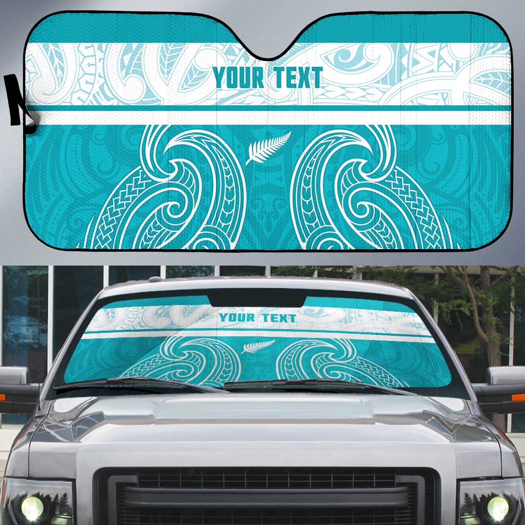New Zealand Silver Fern Cricket Custom Auto Sun Shade Black Cap Teal Maori Pattern - Vibe Hoodie