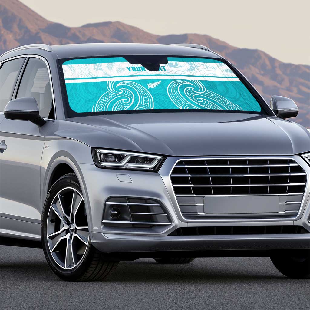 New Zealand Silver Fern Cricket Custom Auto Sun Shade Black Cap Teal Maori Pattern - Vibe Hoodie