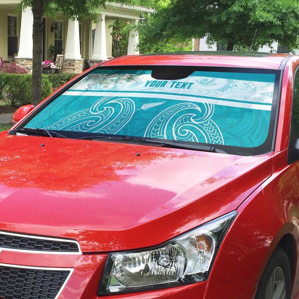 New Zealand Silver Fern Cricket Custom Auto Sun Shade Black Cap Teal Maori Pattern - Vibe Hoodie