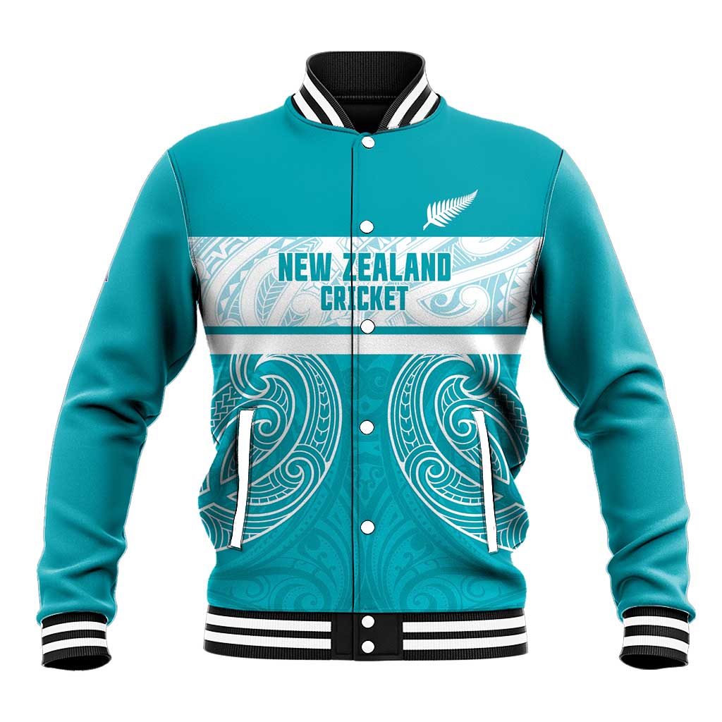 New Zealand Silver Fern Cricket Custom Baseball Jacket Black Cap Teal Maori Pattern - Vibe Hoodie