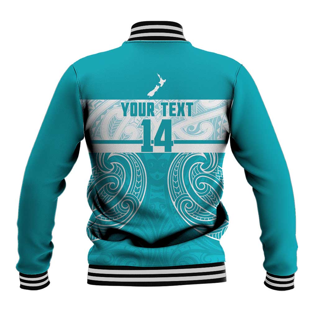 New Zealand Silver Fern Cricket Custom Baseball Jacket Black Cap Teal Maori Pattern - Vibe Hoodie