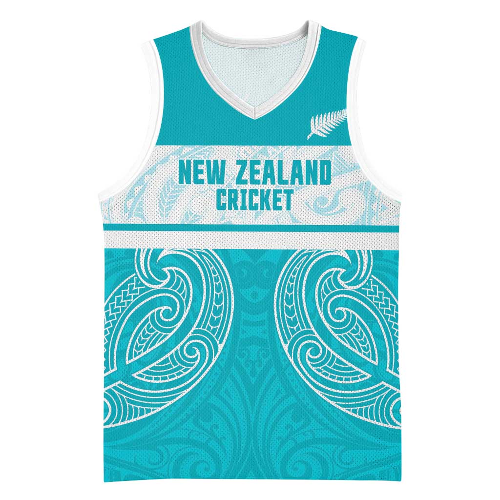 New Zealand Silver Fern Cricket Custom Basketball Jersey Black Cap Teal Maori Pattern - Vibe Hoodie