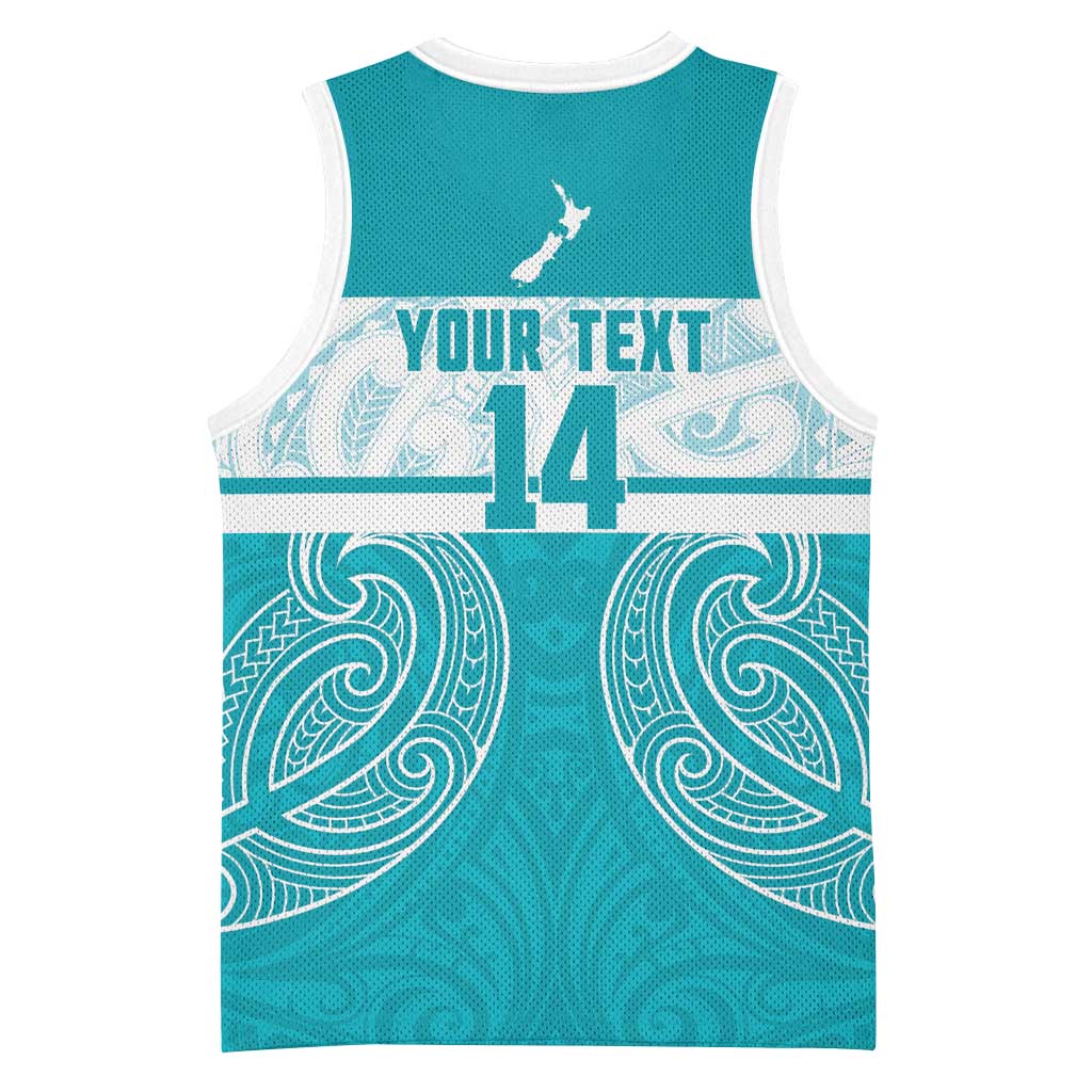 New Zealand Silver Fern Cricket Custom Basketball Jersey Black Cap Teal Maori Pattern - Vibe Hoodie