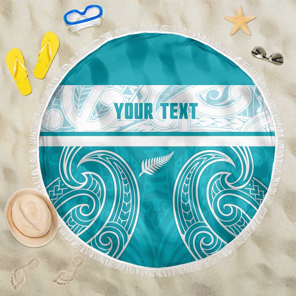 New Zealand Silver Fern Cricket Custom Beach Blanket Black Cap Teal Maori Pattern - Vibe Hoodie