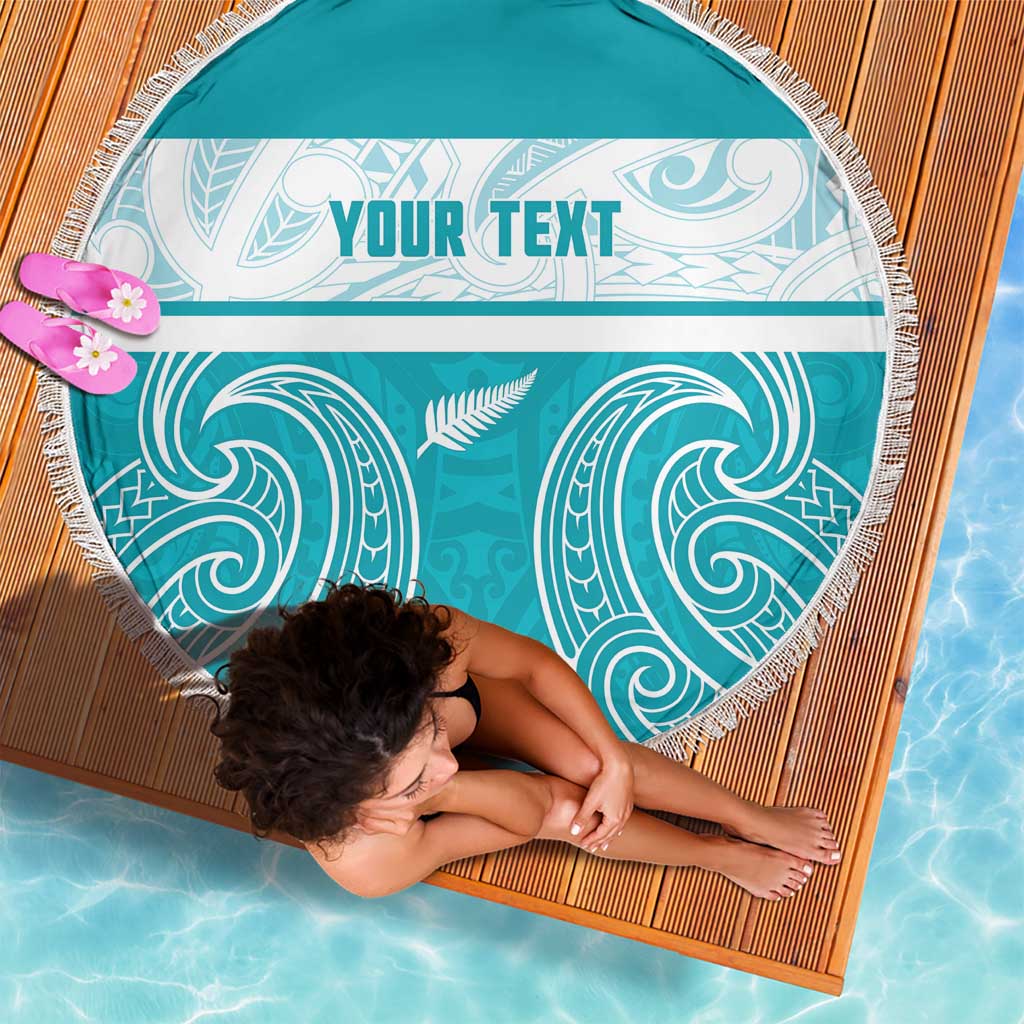 New Zealand Silver Fern Cricket Custom Beach Blanket Black Cap Teal Maori Pattern - Vibe Hoodie