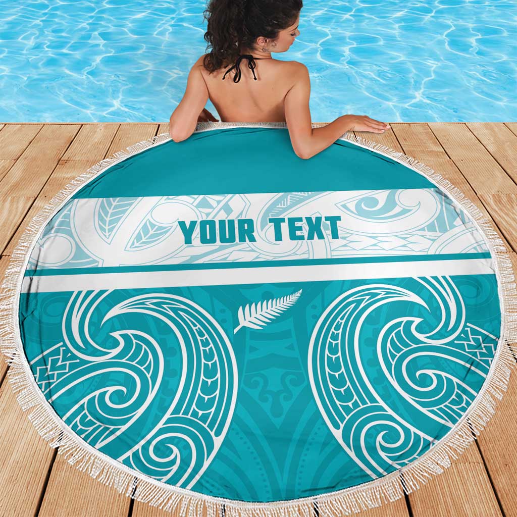 New Zealand Silver Fern Cricket Custom Beach Blanket Black Cap Teal Maori Pattern - Vibe Hoodie
