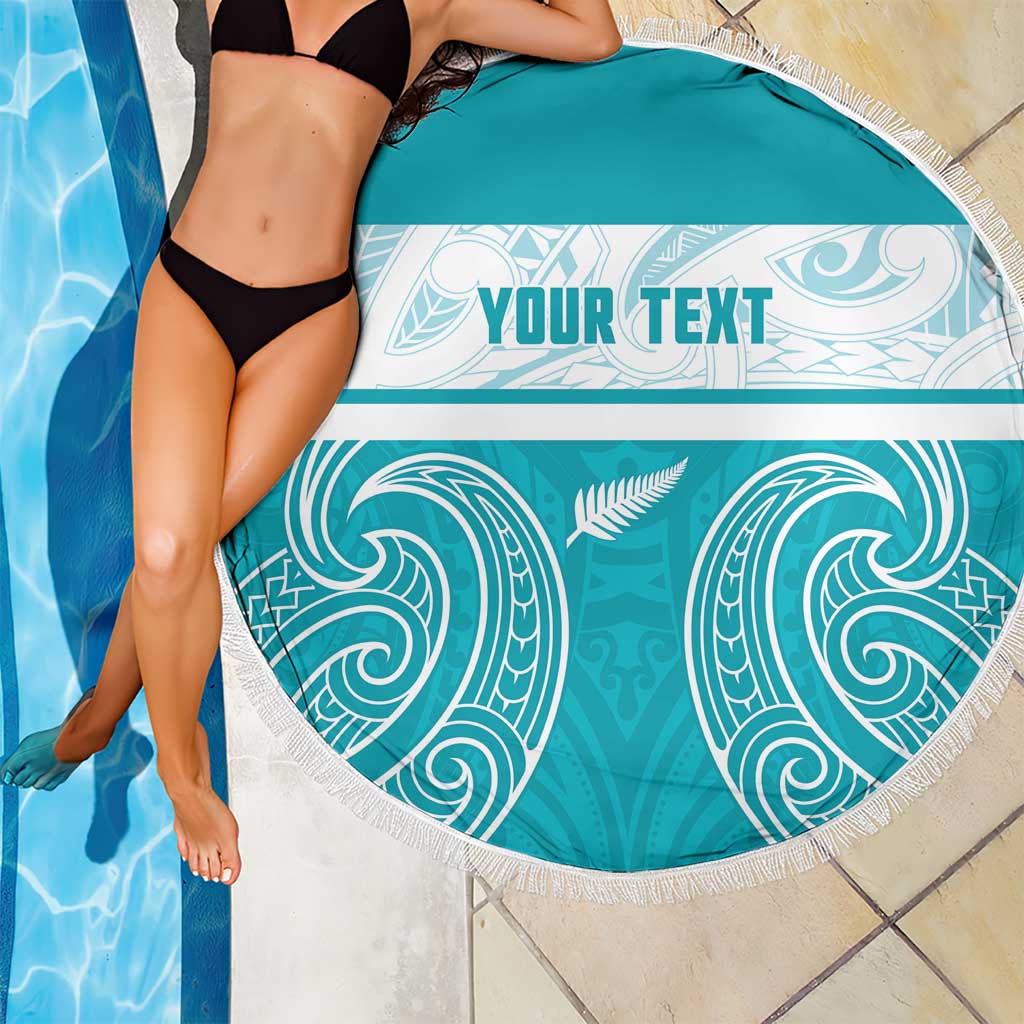New Zealand Silver Fern Cricket Custom Beach Blanket Black Cap Teal Maori Pattern - Vibe Hoodie