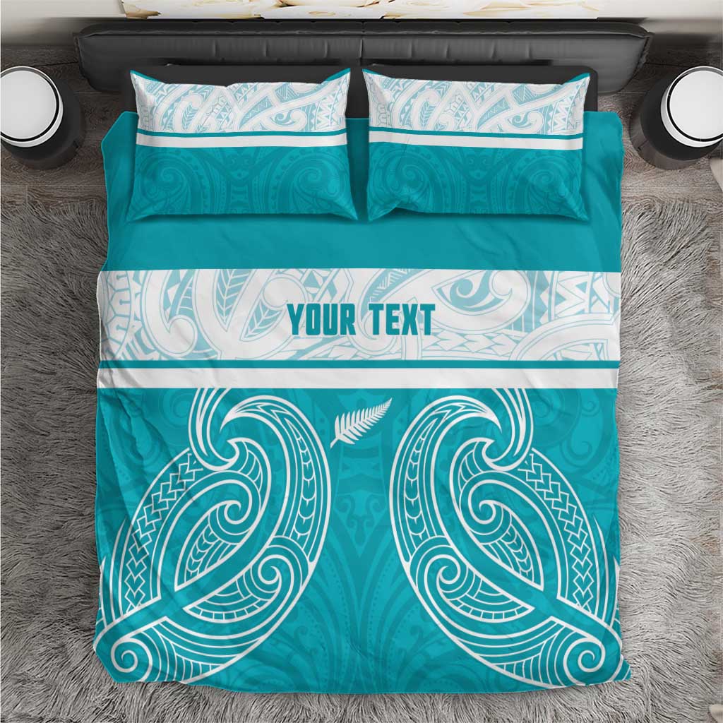 New Zealand Silver Fern Cricket Custom Bedding Set Black Cap Teal Maori Pattern - Vibe Hoodie