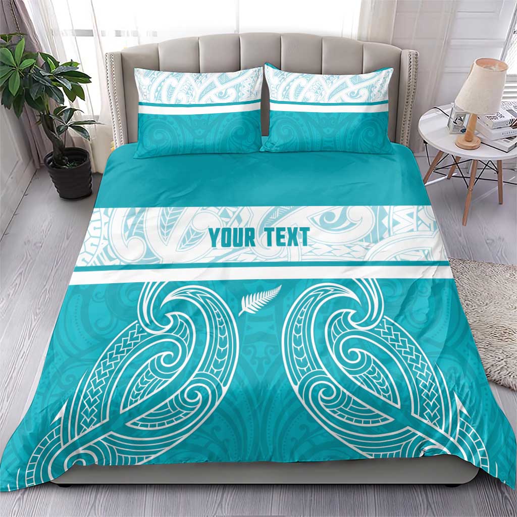 New Zealand Silver Fern Cricket Custom Bedding Set Black Cap Teal Maori Pattern - Vibe Hoodie