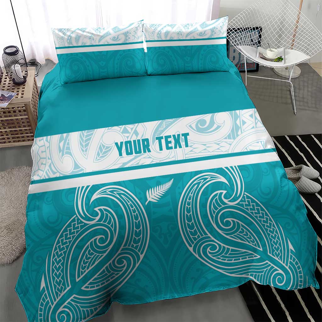 New Zealand Silver Fern Cricket Custom Bedding Set Black Cap Teal Maori Pattern - Vibe Hoodie