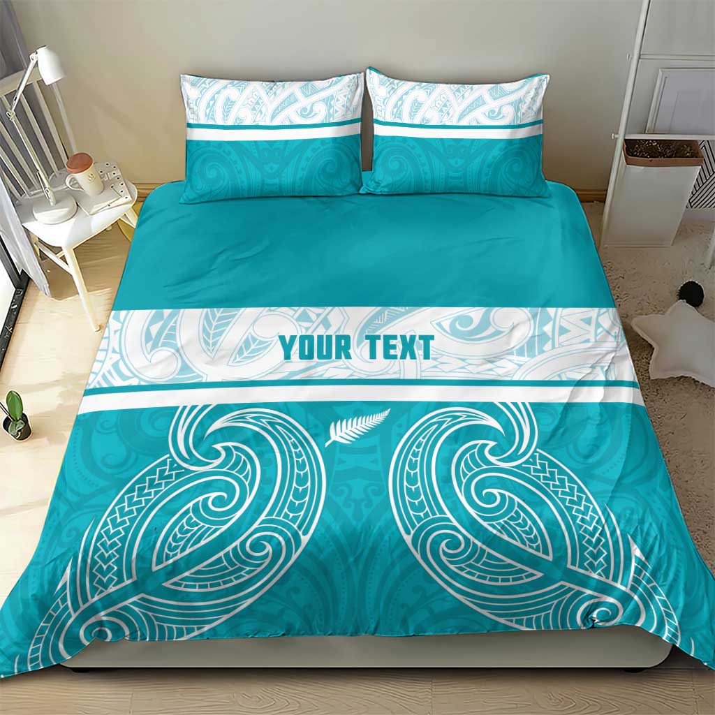 New Zealand Silver Fern Cricket Custom Bedding Set Black Cap Teal Maori Pattern - Vibe Hoodie