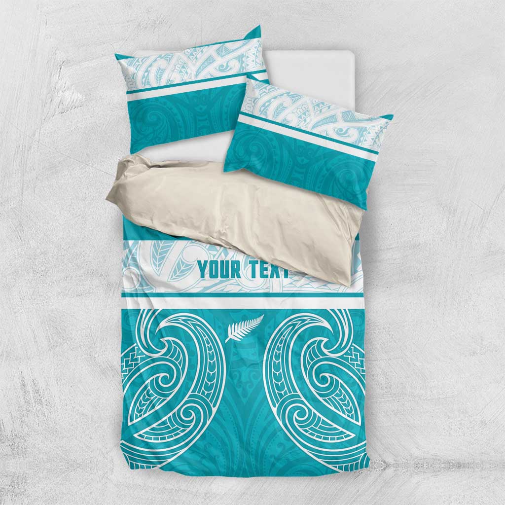 New Zealand Silver Fern Cricket Custom Bedding Set Black Cap Teal Maori Pattern - Vibe Hoodie