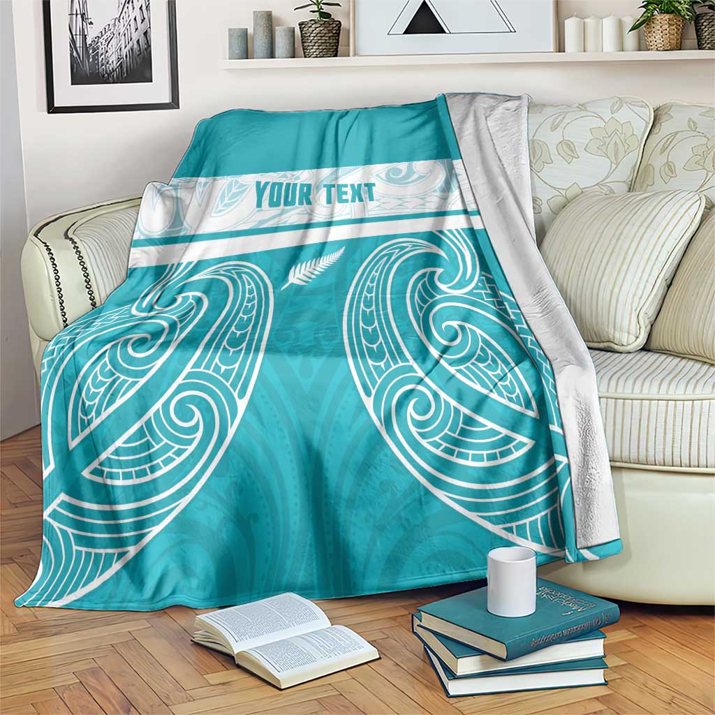 New Zealand Silver Fern Cricket Custom Blanket Black Cap Teal Maori Pattern - Vibe Hoodie