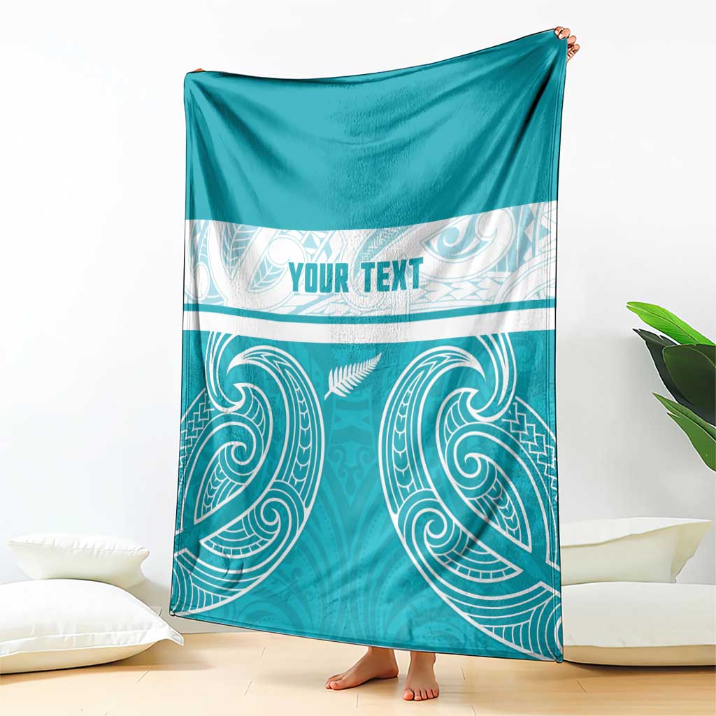 New Zealand Silver Fern Cricket Custom Blanket Black Cap Teal Maori Pattern - Vibe Hoodie