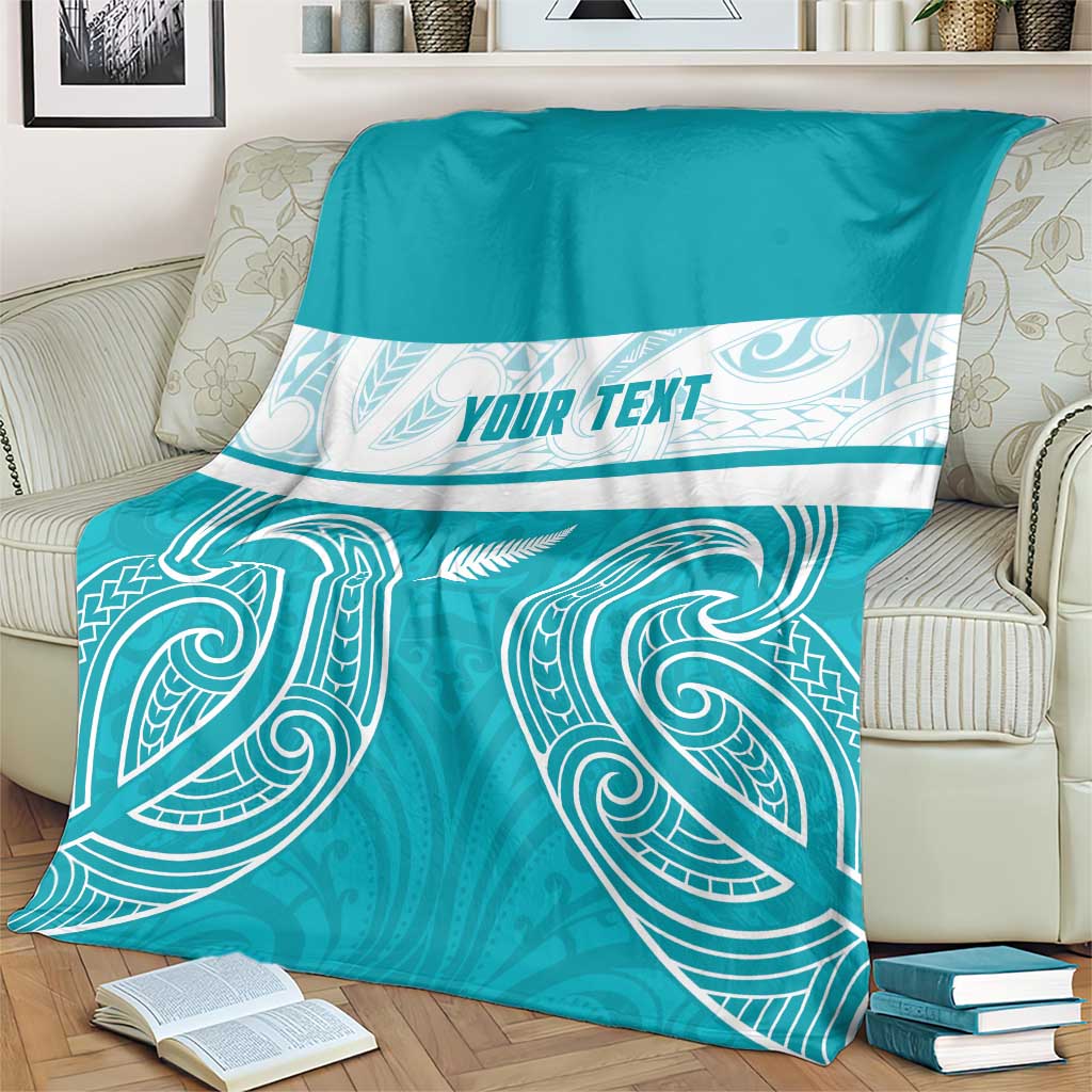 New Zealand Silver Fern Cricket Custom Blanket Black Cap Teal Maori Pattern - Vibe Hoodie