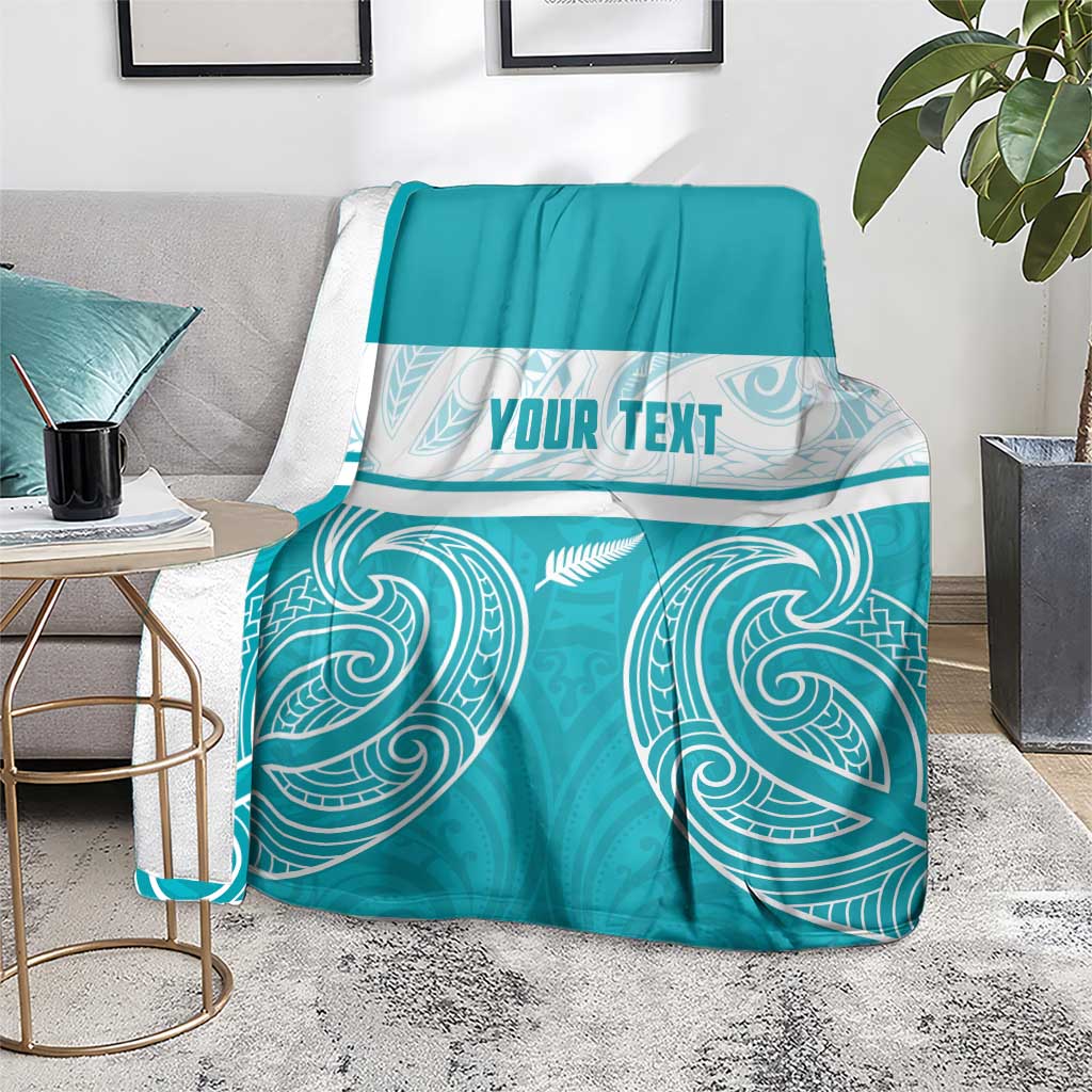 New Zealand Silver Fern Cricket Custom Blanket Black Cap Teal Maori Pattern - Vibe Hoodie