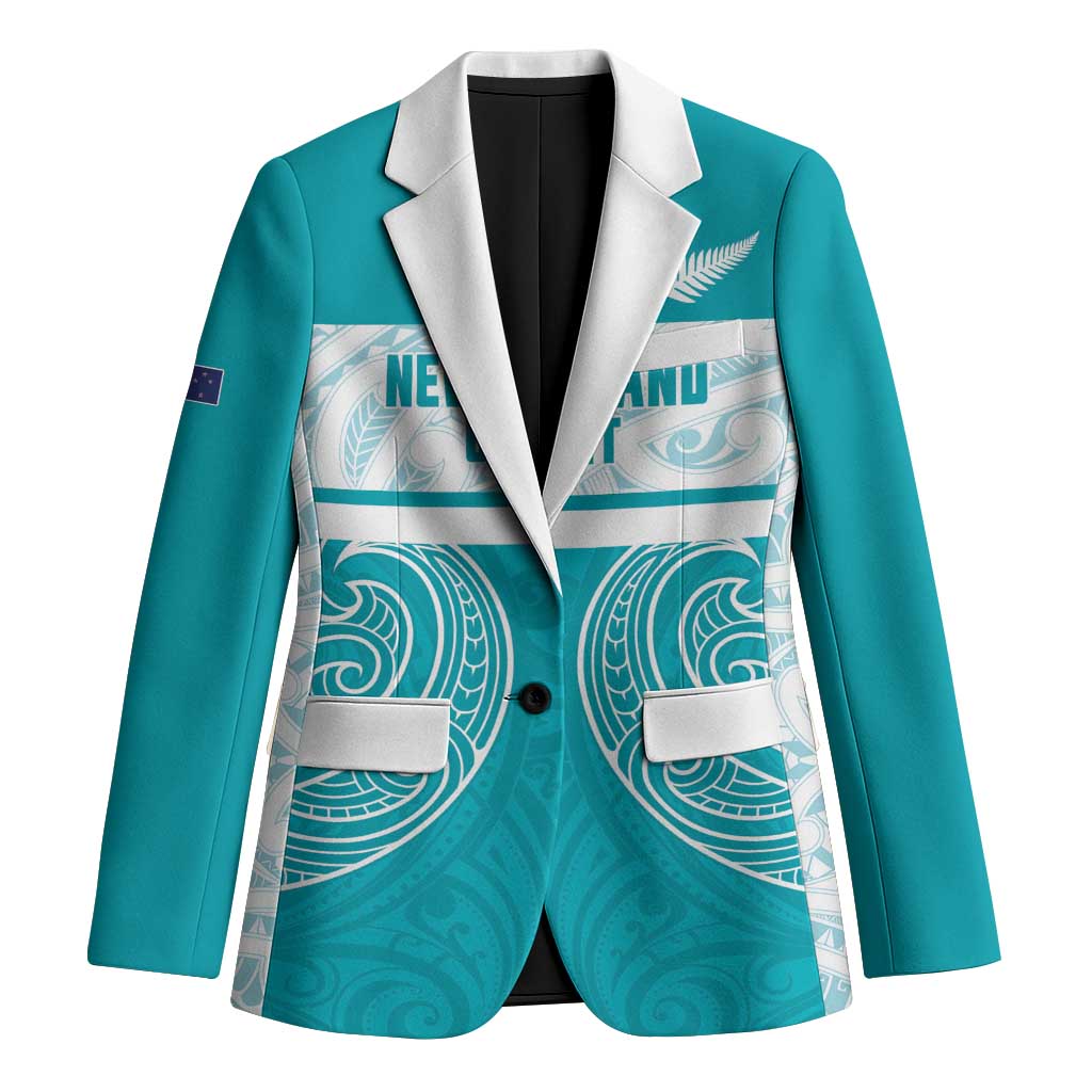 New Zealand Silver Fern Cricket Custom Blazer Black Cap Teal Maori Pattern - Vibe Hoodie