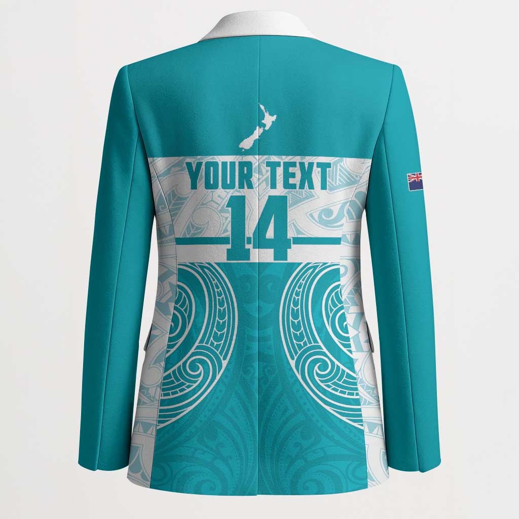 New Zealand Silver Fern Cricket Custom Blazer Black Cap Teal Maori Pattern - Vibe Hoodie