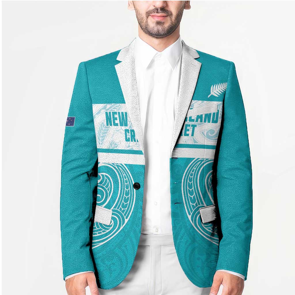 New Zealand Silver Fern Cricket Custom Blazer Black Cap Teal Maori Pattern - Vibe Hoodie