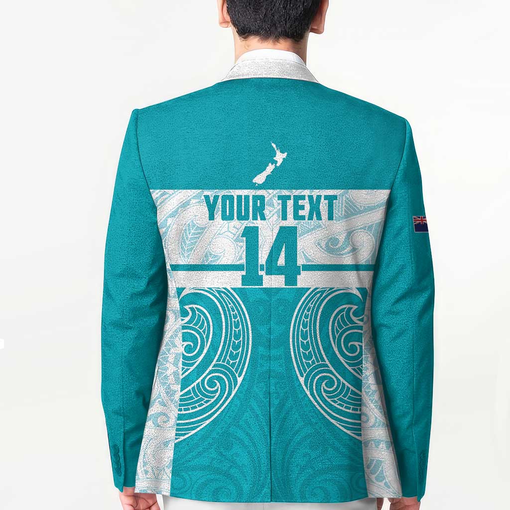 New Zealand Silver Fern Cricket Custom Blazer Black Cap Teal Maori Pattern - Vibe Hoodie