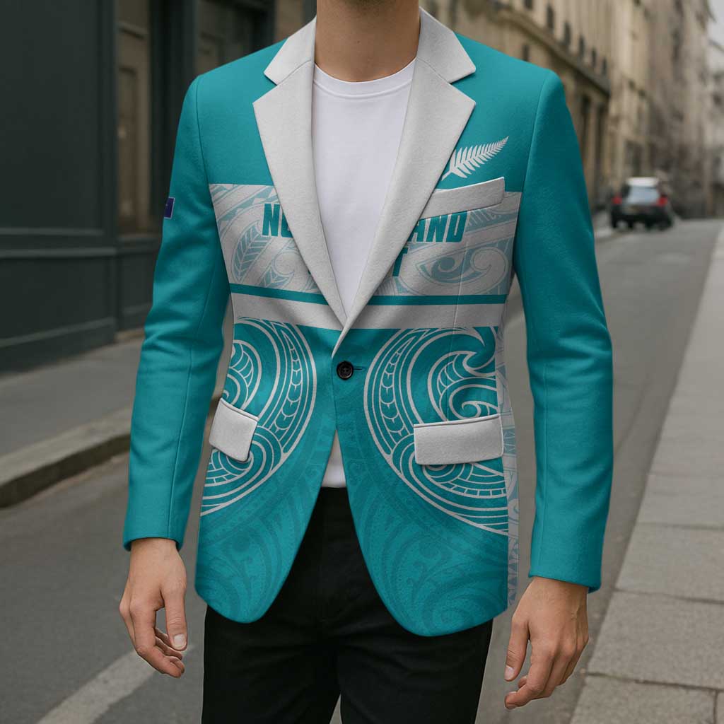 New Zealand Silver Fern Cricket Custom Blazer Black Cap Teal Maori Pattern - Vibe Hoodie