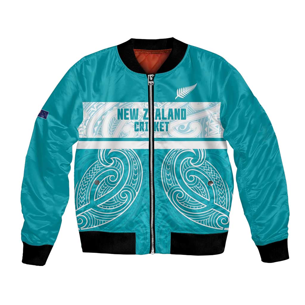 New Zealand Silver Fern Cricket Custom Bomber Jacket Black Cap Teal Maori Pattern - Vibe Hoodie