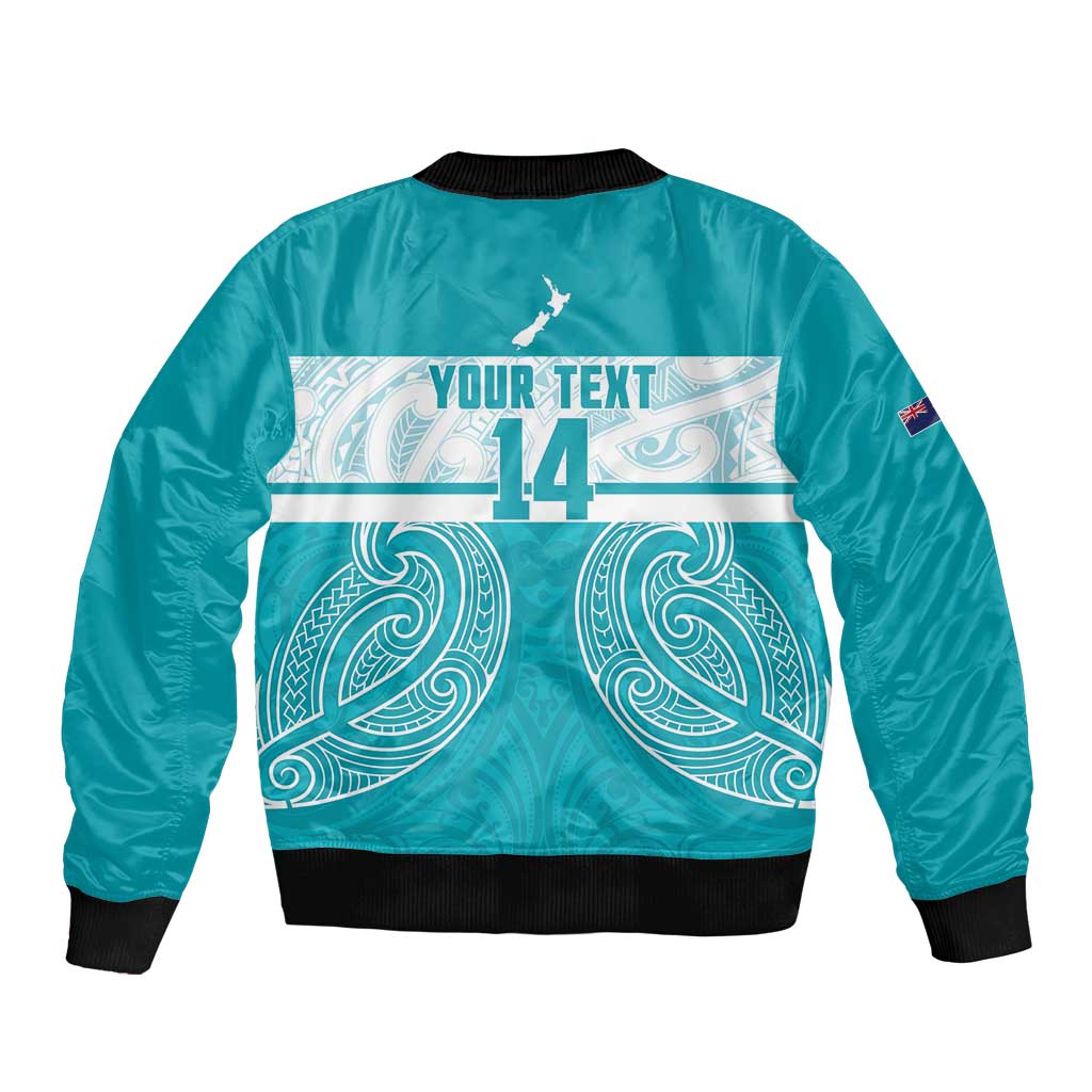 New Zealand Silver Fern Cricket Custom Bomber Jacket Black Cap Teal Maori Pattern - Vibe Hoodie