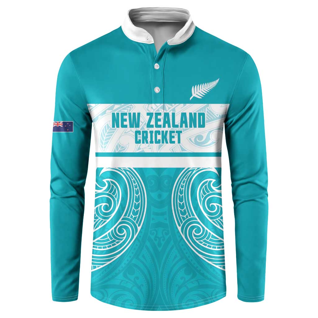 New Zealand Silver Fern Cricket Custom Button Sweatshirt Black Cap Teal Maori Pattern - Vibe Hoodie