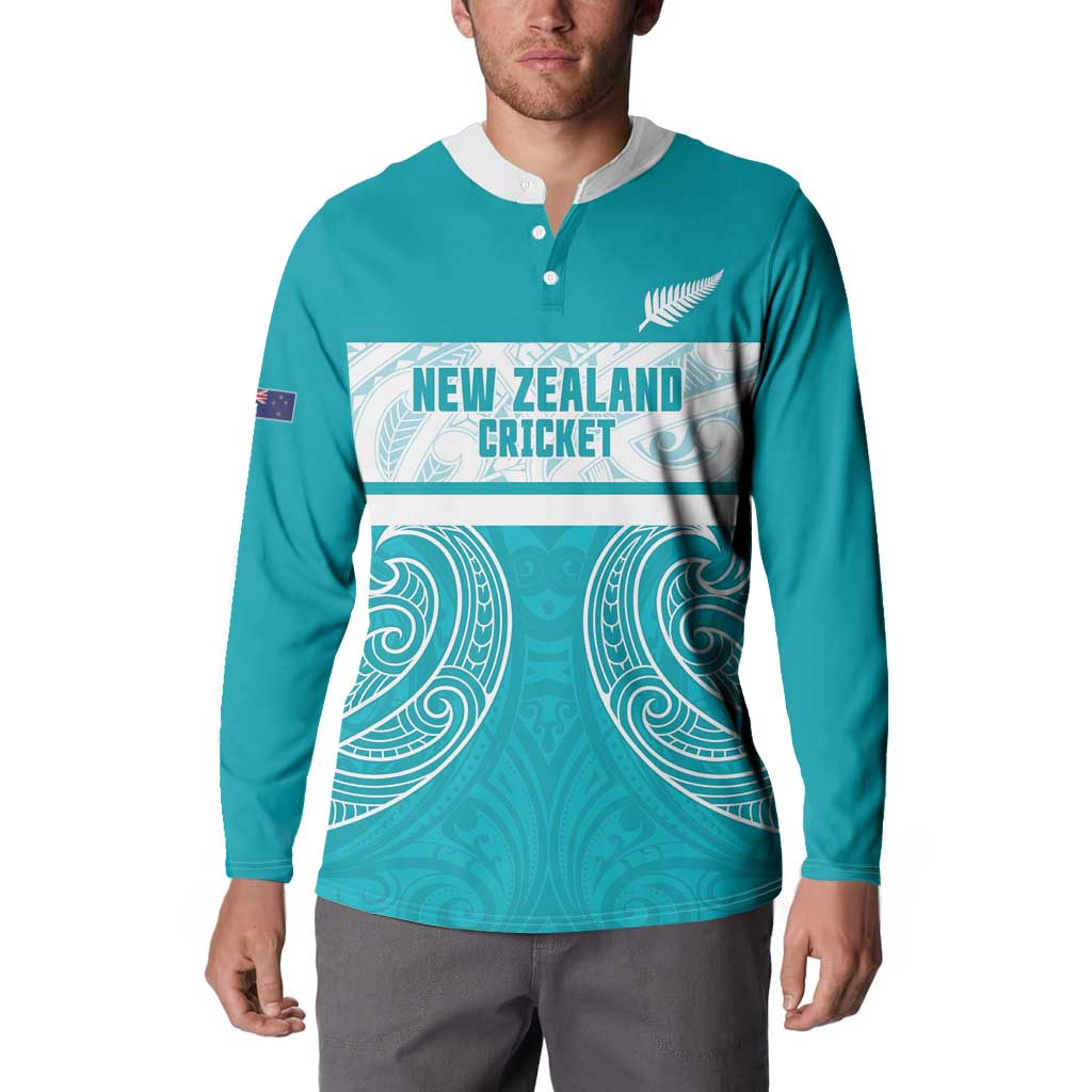 New Zealand Silver Fern Cricket Custom Button Sweatshirt Black Cap Teal Maori Pattern - Vibe Hoodie
