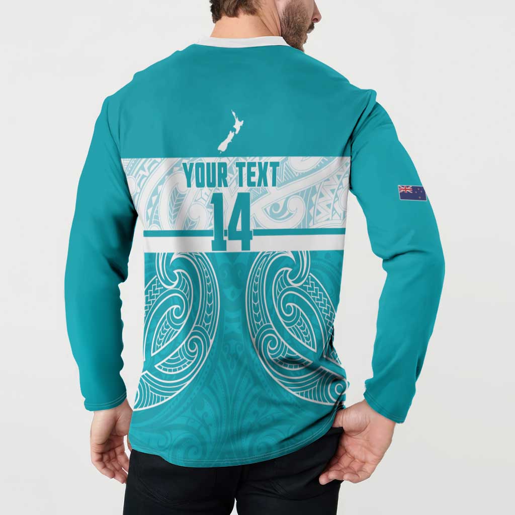 New Zealand Silver Fern Cricket Custom Button Sweatshirt Black Cap Teal Maori Pattern - Vibe Hoodie
