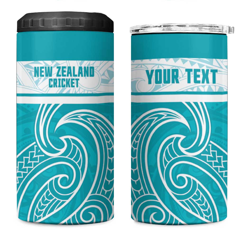 New Zealand Silver Fern Cricket Custom 4 in 1 Can Cooler Tumbler Black Cap Teal Maori Pattern - Vibe Hoodie