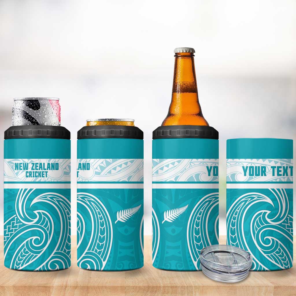 New Zealand Silver Fern Cricket Custom 4 in 1 Can Cooler Tumbler Black Cap Teal Maori Pattern - Vibe Hoodie