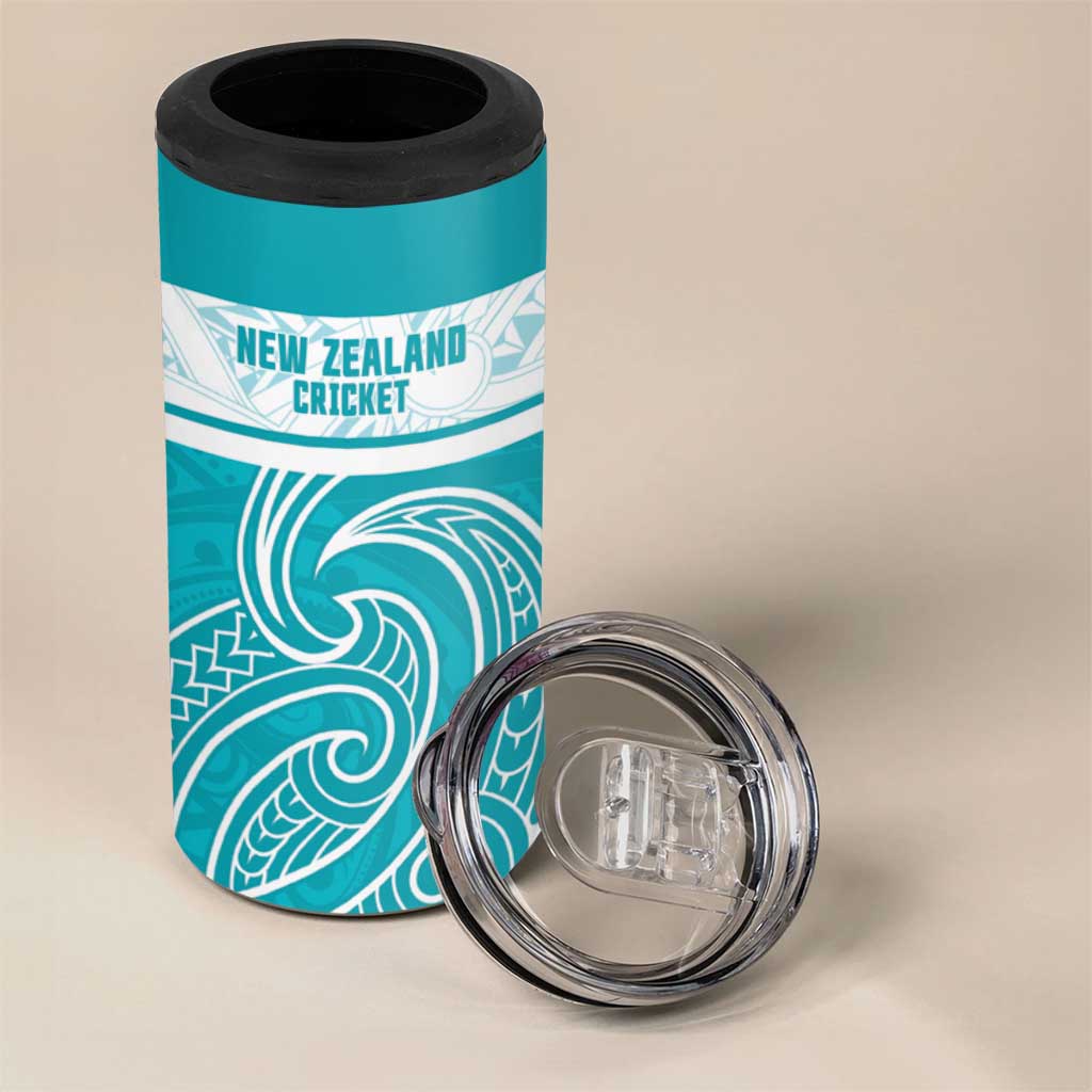 New Zealand Silver Fern Cricket Custom 4 in 1 Can Cooler Tumbler Black Cap Teal Maori Pattern - Vibe Hoodie