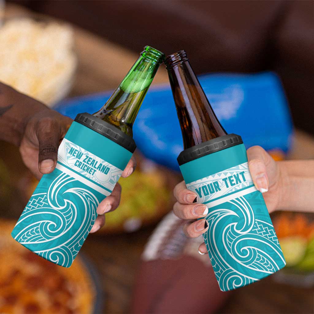 New Zealand Silver Fern Cricket Custom 4 in 1 Can Cooler Tumbler Black Cap Teal Maori Pattern - Vibe Hoodie
