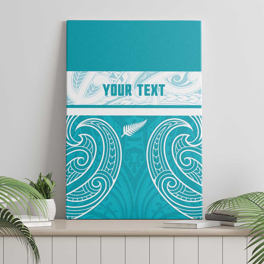 New Zealand Silver Fern Cricket Custom Canvas Wall Art Black Cap Teal Maori Pattern - Vibe Hoodie