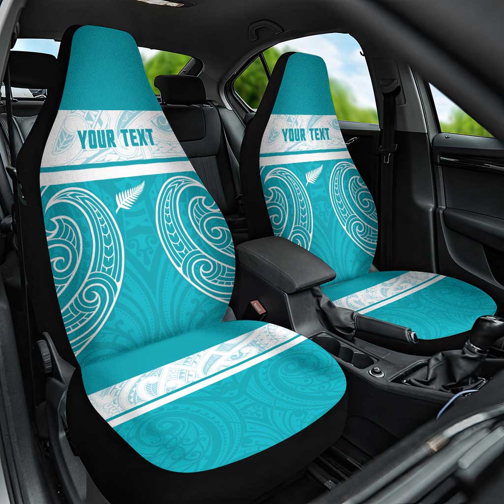 New Zealand Silver Fern Cricket Custom Car Seat Cover Black Cap Teal Maori Pattern - Vibe Hoodie