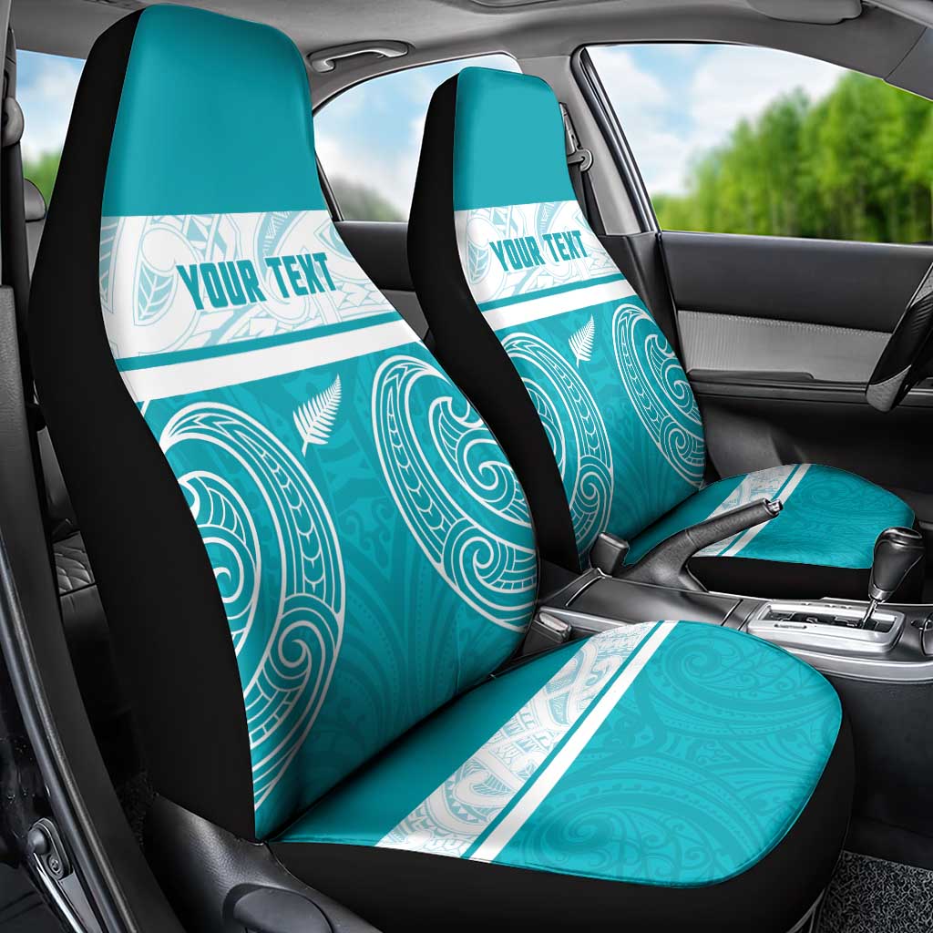 New Zealand Silver Fern Cricket Custom Car Seat Cover Black Cap Teal Maori Pattern - Vibe Hoodie