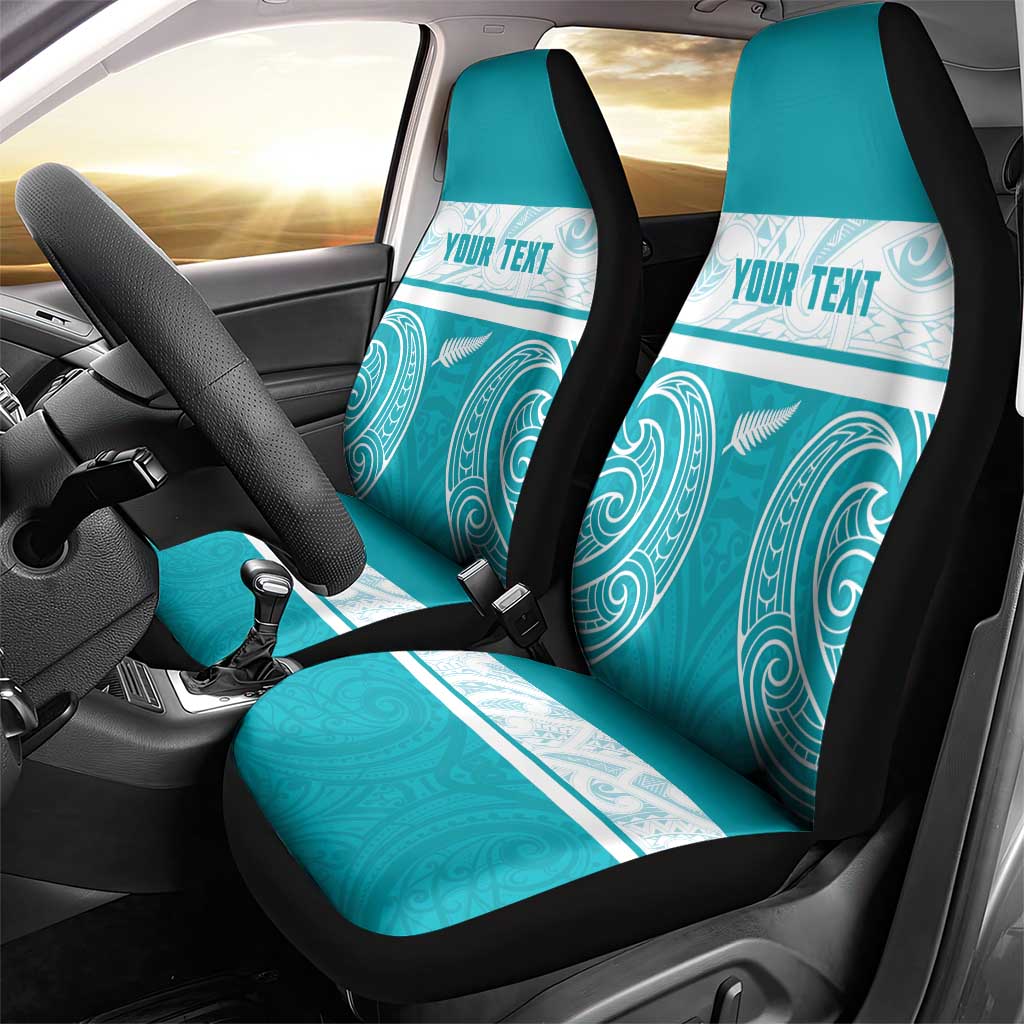 New Zealand Silver Fern Cricket Custom Car Seat Cover Black Cap Teal Maori Pattern - Vibe Hoodie