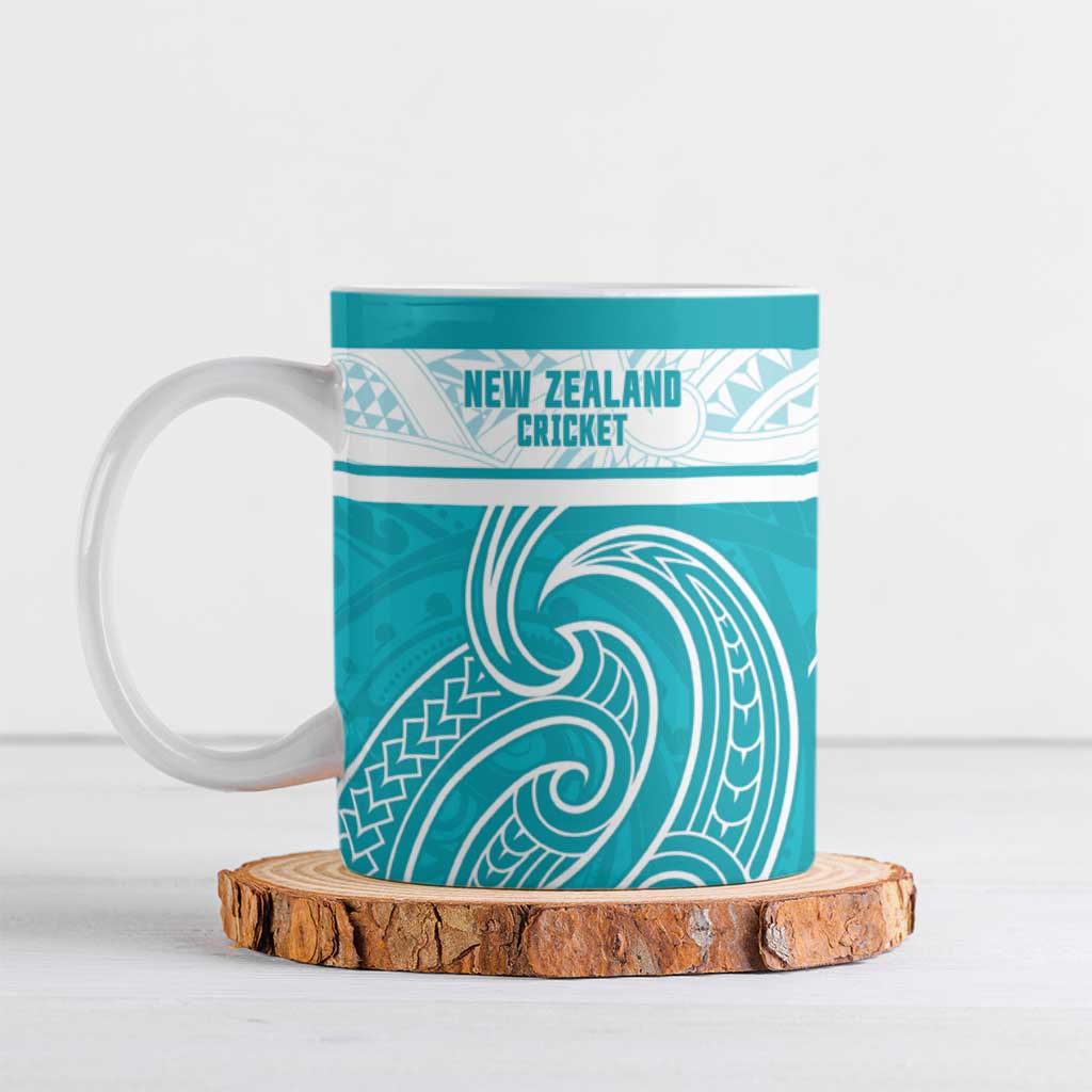 New Zealand Silver Fern Cricket Custom Ceramic Mug Black Cap Teal Maori Pattern - Vibe Hoodie
