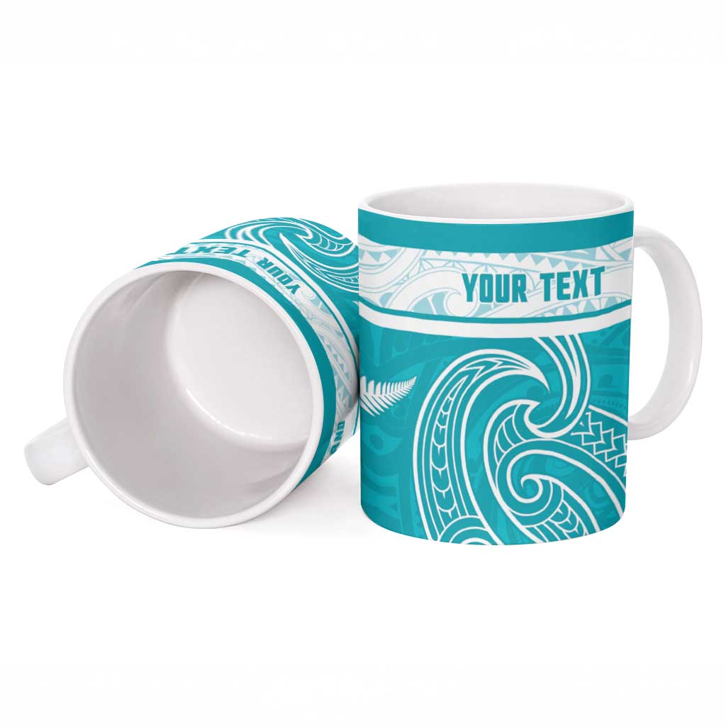 New Zealand Silver Fern Cricket Custom Ceramic Mug Black Cap Teal Maori Pattern - Vibe Hoodie