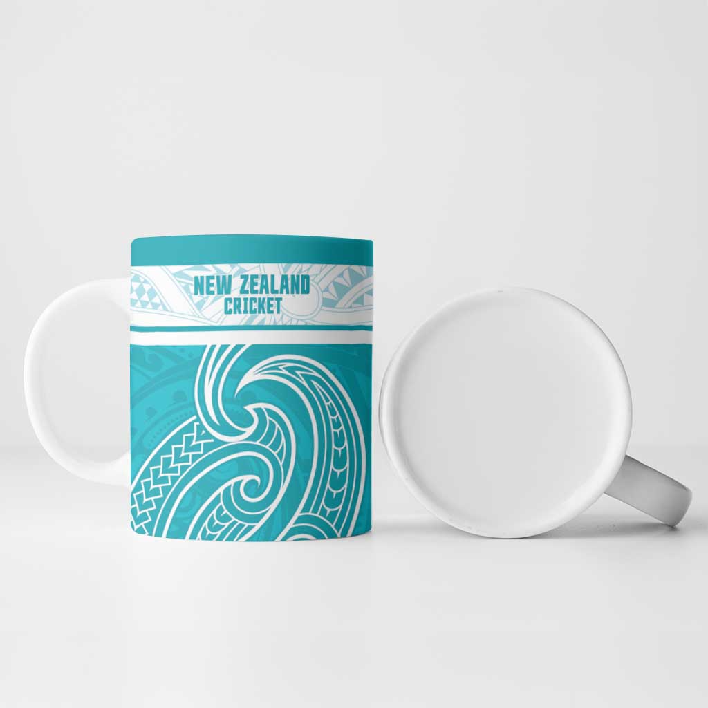 New Zealand Silver Fern Cricket Custom Ceramic Mug Black Cap Teal Maori Pattern - Vibe Hoodie