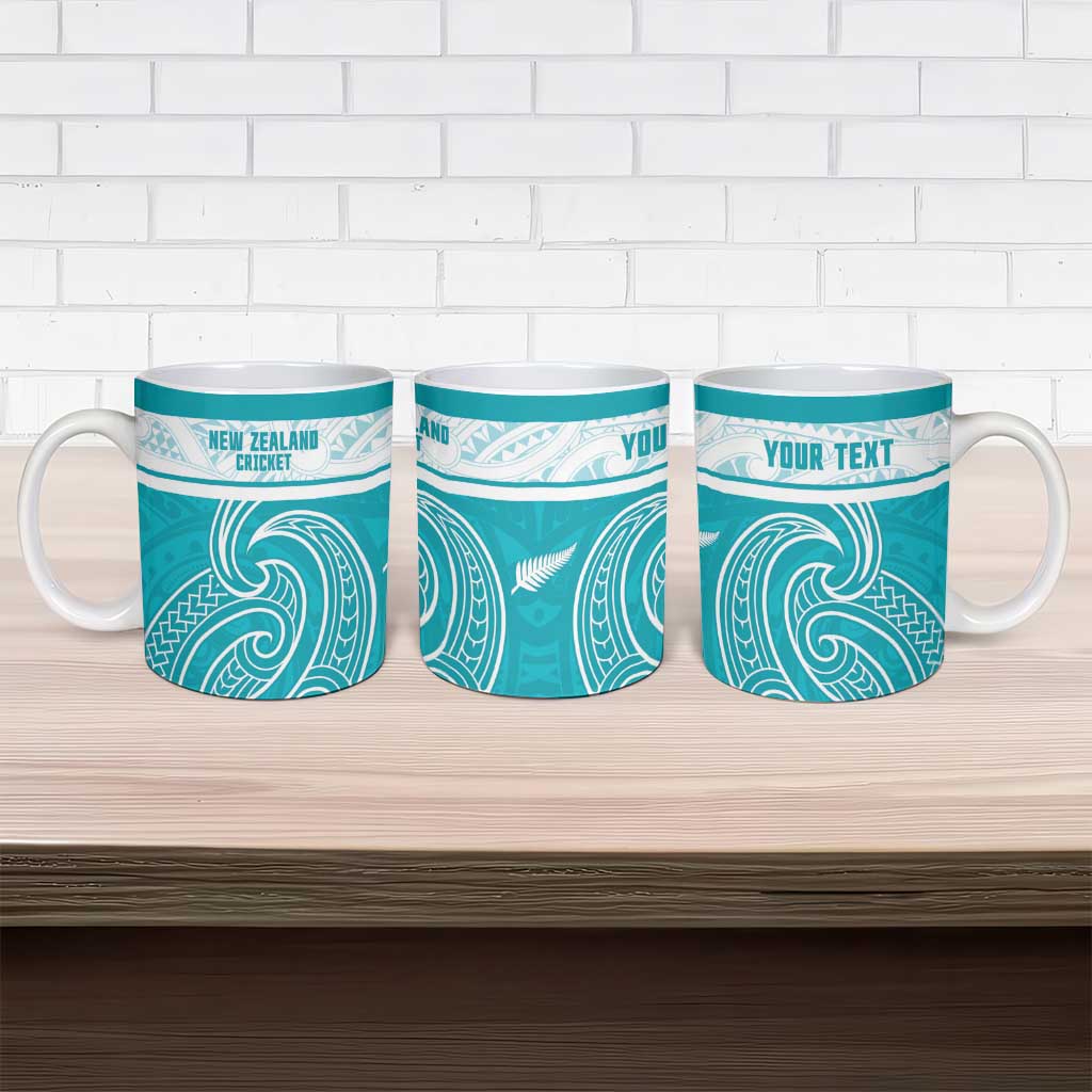 New Zealand Silver Fern Cricket Custom Ceramic Mug Black Cap Teal Maori Pattern - Vibe Hoodie