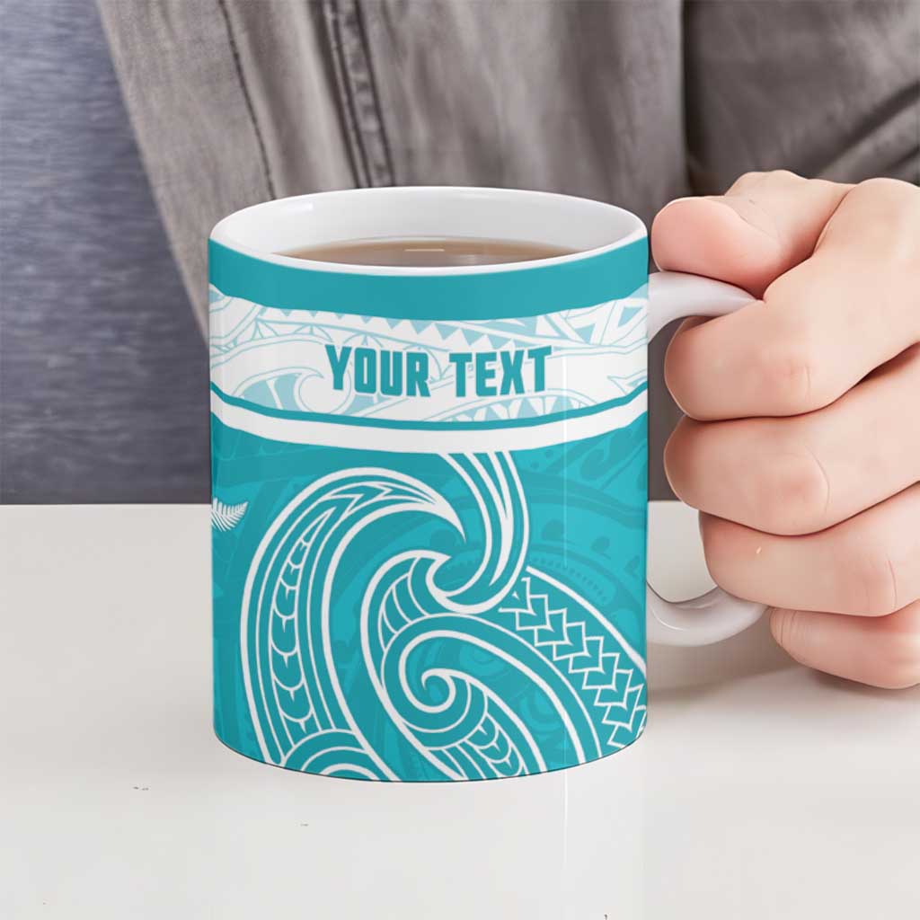 New Zealand Silver Fern Cricket Custom Ceramic Mug Black Cap Teal Maori Pattern - Vibe Hoodie