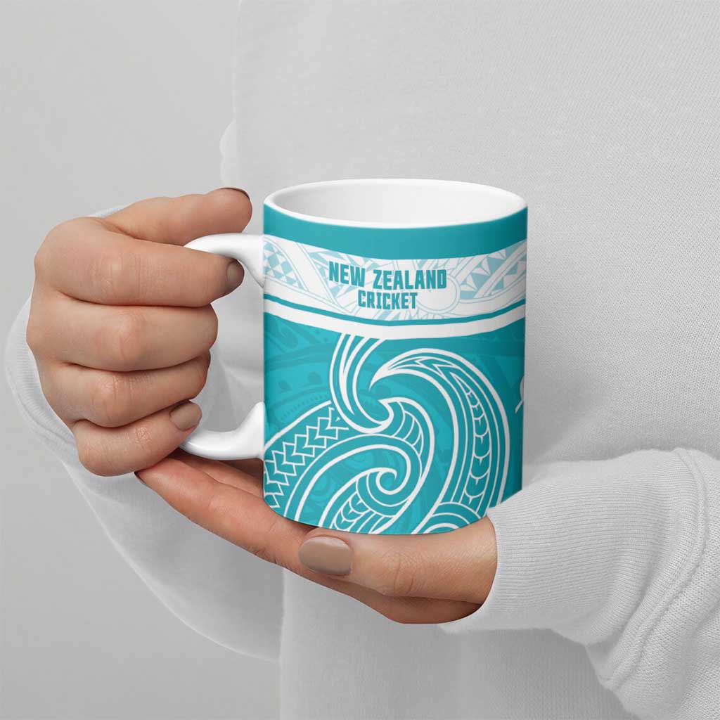 New Zealand Silver Fern Cricket Custom Ceramic Mug Black Cap Teal Maori Pattern - Vibe Hoodie